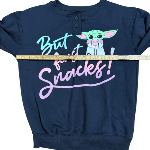 Star Wars Navy Baby Yoda Pajama Lounge Sweatshirt Top “But First, Snacks!”‎ XS - Image 7