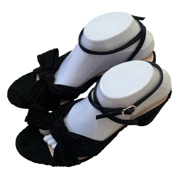MUCCUTE Bow Knot Block Heel Sandals Ankle Buckle‎ Black Special Occasion 9.5 - Image 3