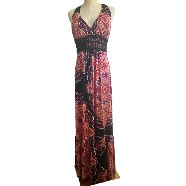 BISOU BISOU Baby Doll Boho Artsy Y2K Maxi Dress Crochet Halter 8 Michele Bonbot - Image 2