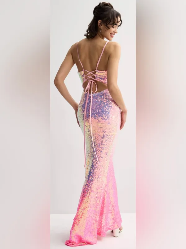 Jump Apparel Pink Multicolor Sequin Maxi Dress — Juniors’ Size 3/4 (S) - Image 2