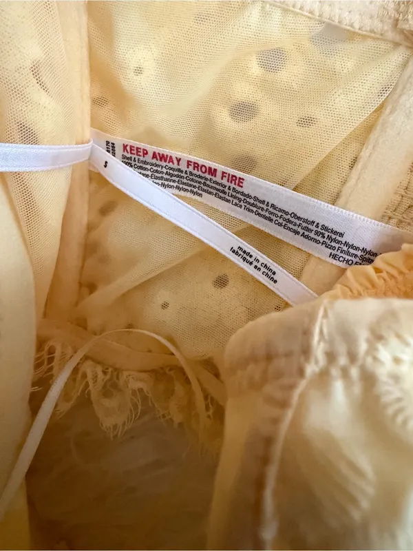 Anthropologie Puff-Sleeve Yellow Eyelet Corset Top - Image 9