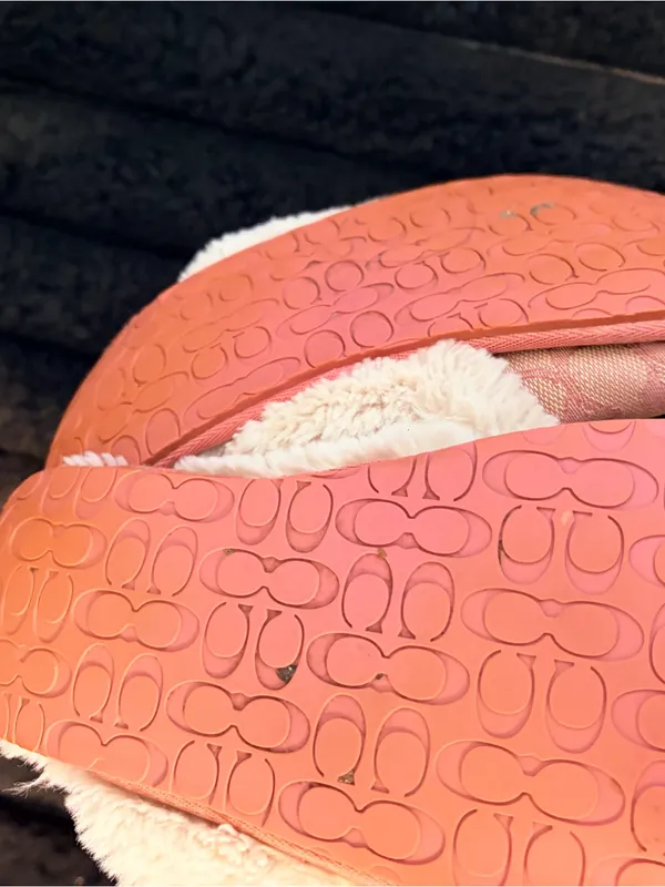 Coach Pink Signature Jacquard Faux Fur Clog Slippers - Image 2
