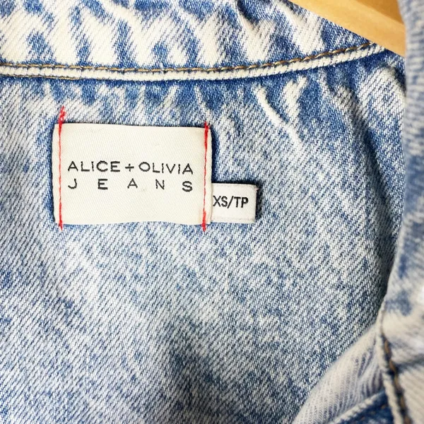 Alice And Olivia Dean Boxy Cropped Cotton Button Front Jean Denim Jacket Acid XS - Image 2