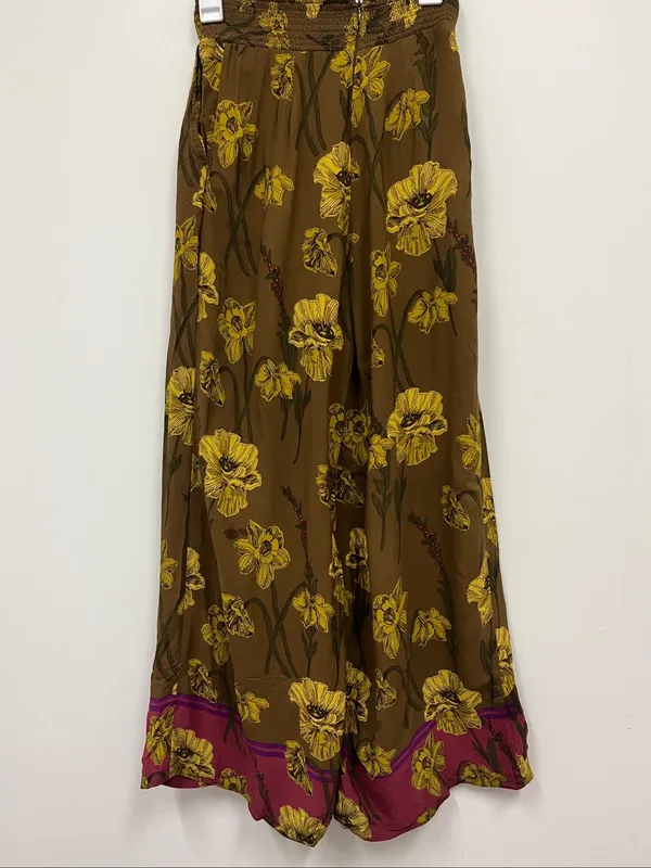Anthropologie MAEVE Brown/floral Wide leg Palazzo pant with purple hem size 0 - Image 3