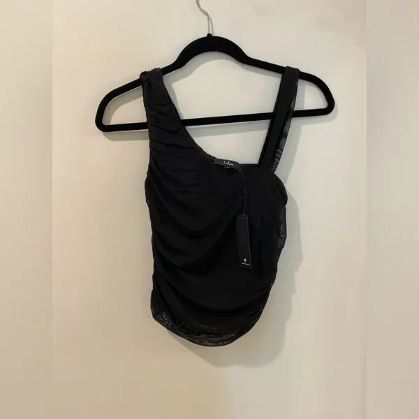 NWT Lulu’s-Beautiful Vision Black Mesh Asymmetrical Top-Size Medium - Image 2