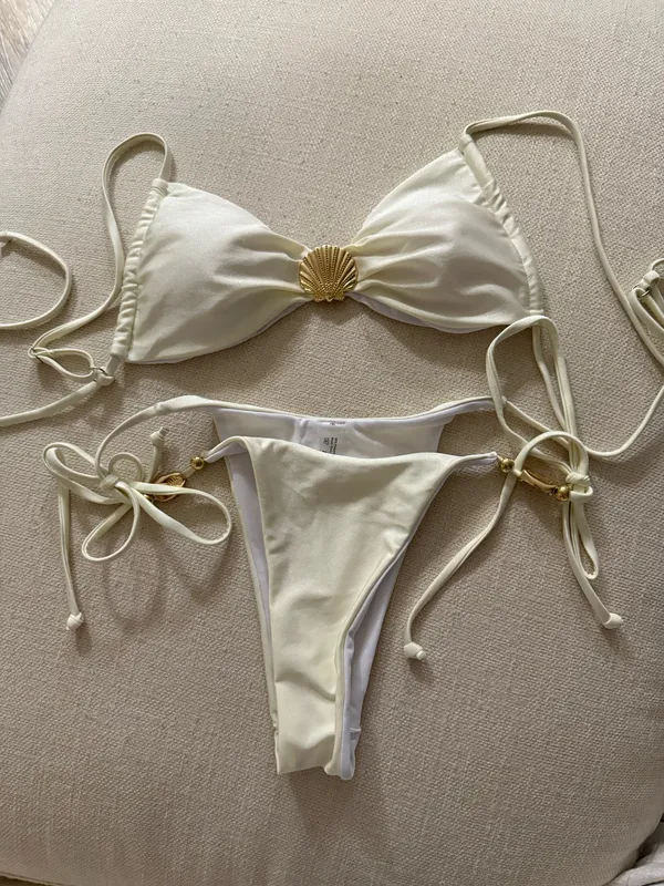 White Seashell Bikini Shein Gold - Image 2