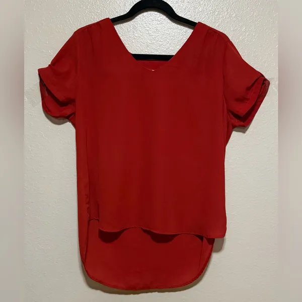 Meraki Orange High Low Blouse Women’s Large V Neck Short Sleeve Top - Image 2