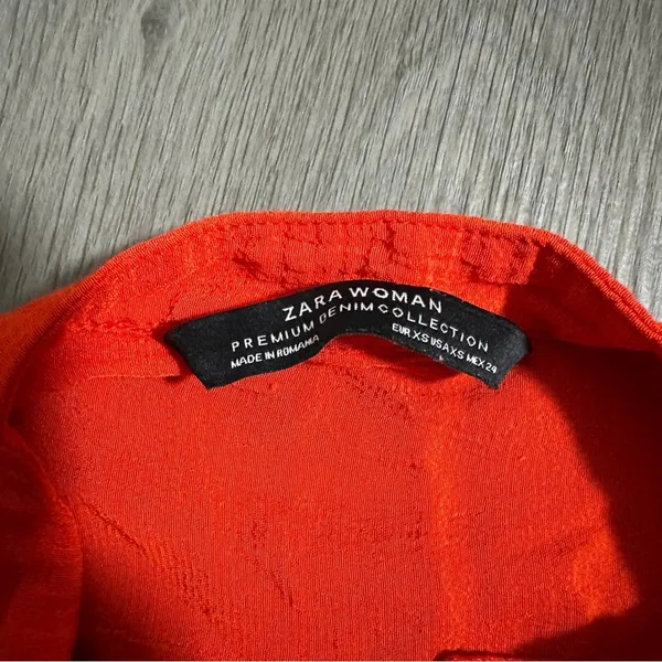 Zara Reddish Orange Short Sleeve Button Down Tie Mini Dress Size‎ XS - Image 6