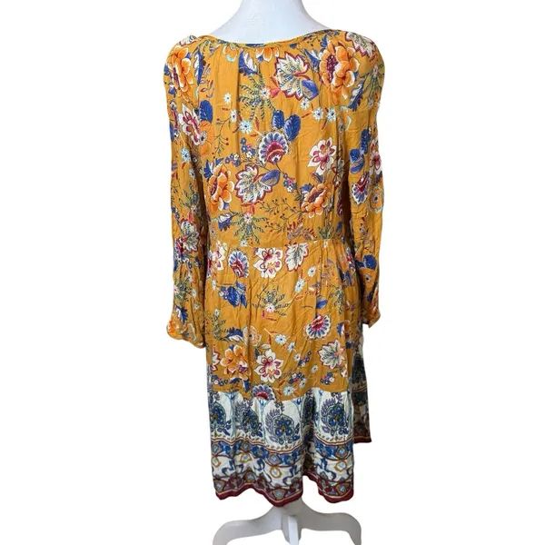 Altar'd State Boho Mini Dress Mustard Yellow Floral Medium Peasant Festival Chic - Image 3