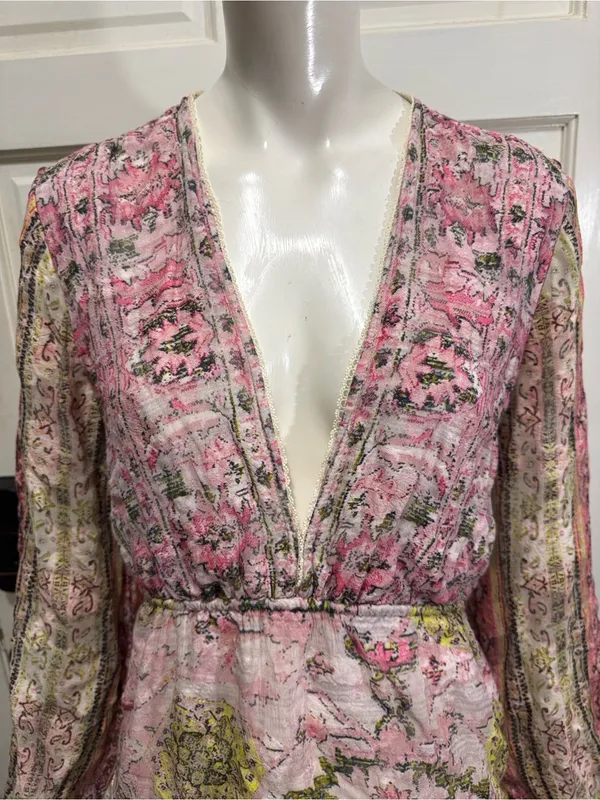 HEMANT & NANDITA Maya Cotton Paisley Floral Long Sleeve Mini Dress S Large - Image 5