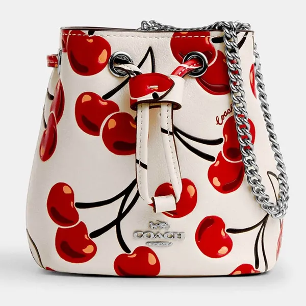Coach Drawstring Wristlet With Cherry Print - Novelty Leather/Silver/Chalk Multi - Image 3
