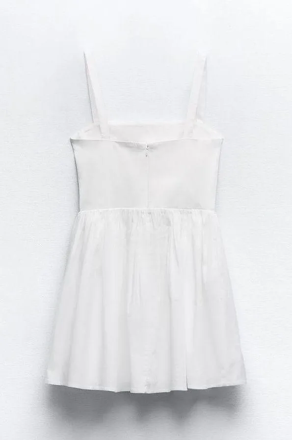 ZARA dress mini white cotton skirt voluminous corset boho summer vacation - Image 11