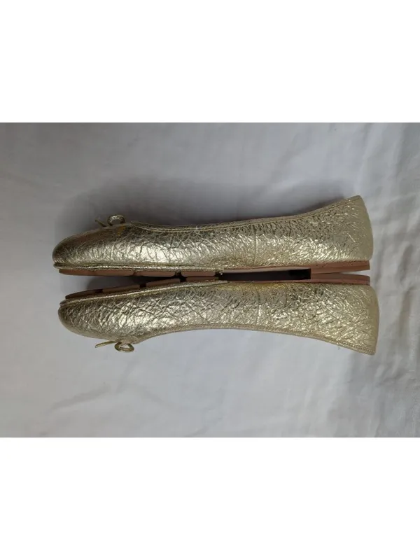 Tory Burch Laila 2 Bow Driver Metallic Gold Leather Ballet Flats Size 8.5 - Image 7