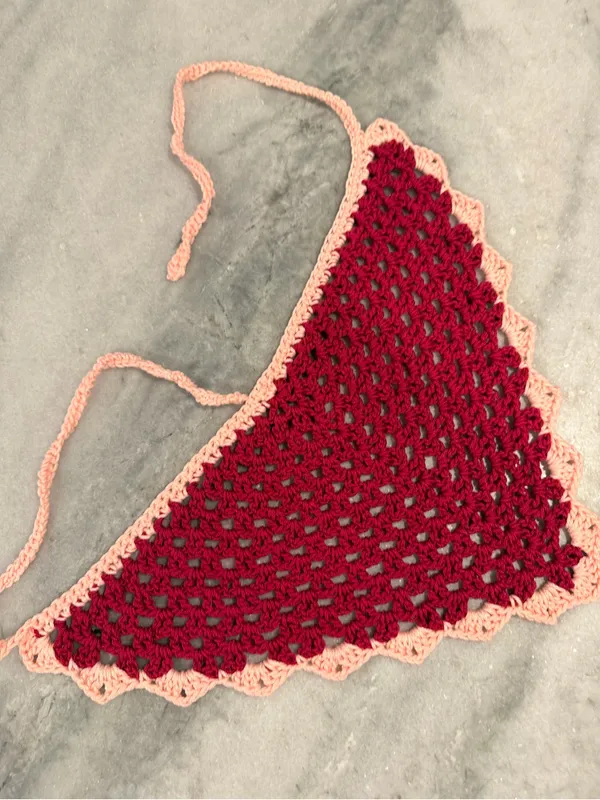 Handmade Crochet Bandana Head Scarf Cotton Boho Triangle Wrap Fest Cottagecore - Image 3
