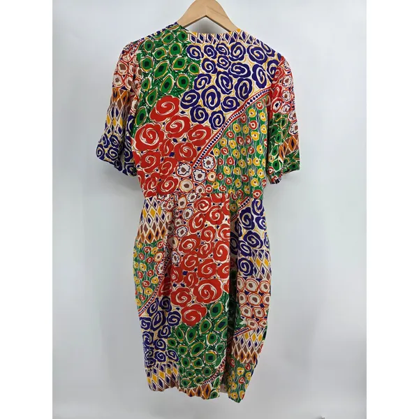Stanley Sherman Dress Womens 10 Vintage Wrap Front Abstract Multicolor EUC - Image 3