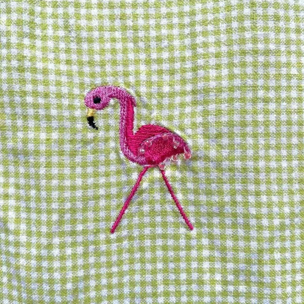 Quacker Factory Green Gingham Beaded Flamingo Top - Image 5