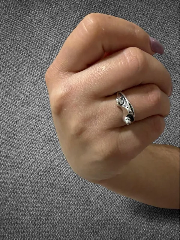 Vintage Silver Tone Abstract Frog Adjustable Ring - Image 6