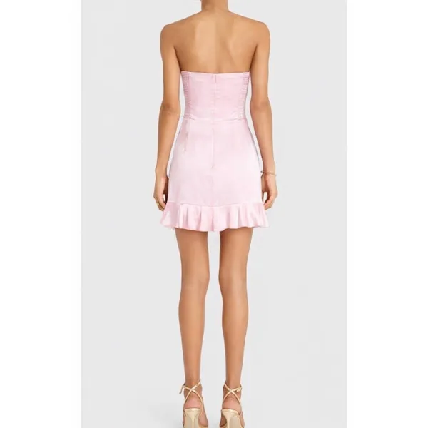 New Amanda Uprichard Magnolia Silk Mini Dress Lotus Pink‎ Strapless Ruffle Small - Image 2