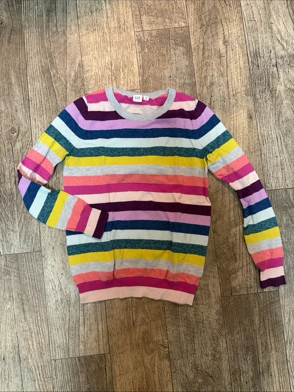 GAP Pink and Gray Striped Knit Sweater - Image 3