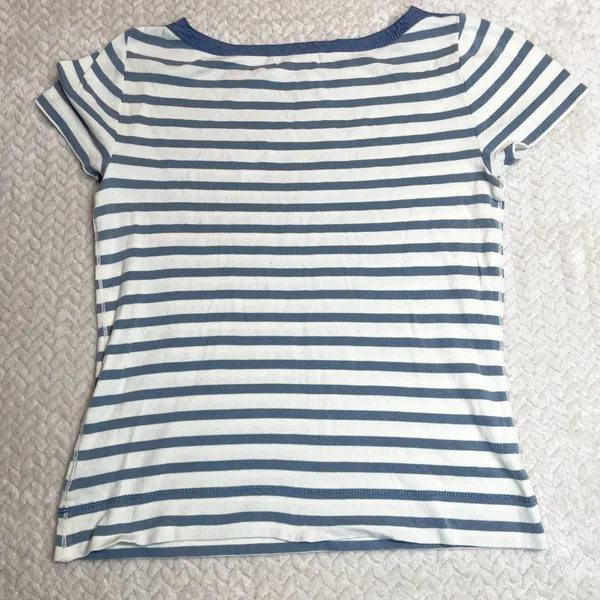 Ralph Lauren Lauren‎ Jeans Co Blue cream striped Knit Top Zip accent Sleeve Shirt women SZ S - Image 6