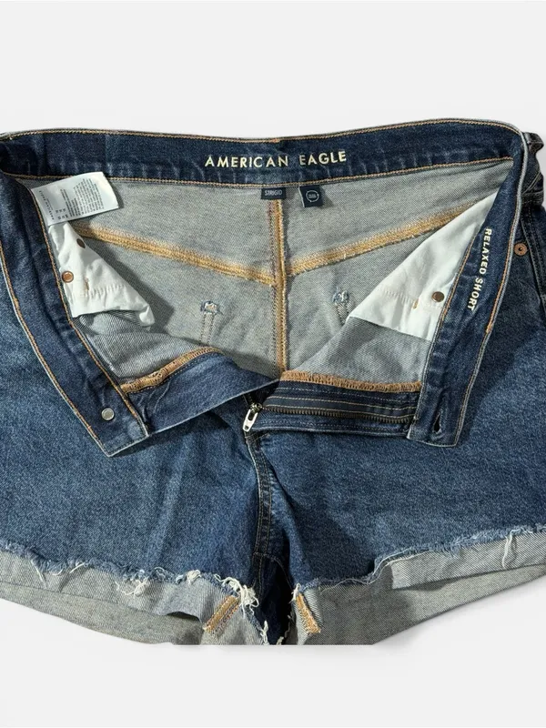 American Eagle Strigid Cuffed Denim Shorts Distressed Size 10 #270 - Image 4