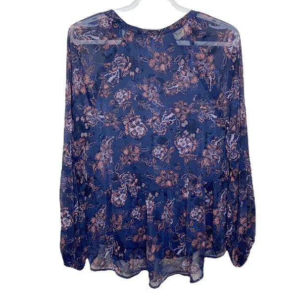 Knox Rose navy floral print sheep boho blouse with lace up detail size M - Image 2