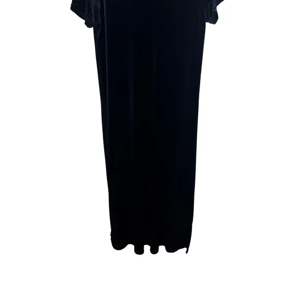 Cassini Black Velvet Maxi Dress V-Neck Short Sleeve Stretch Column Gown Large - Image 3