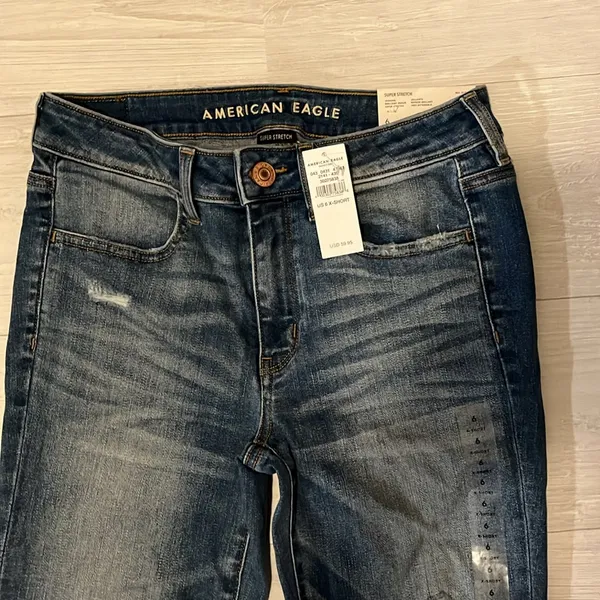 American Eagle Outfitters Women's Dark Blue Distressed Jeans - Image 2