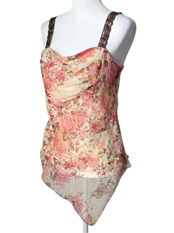 XOXO Y2K Fairy Chiffon Floral Handkerchief Top - Image 3