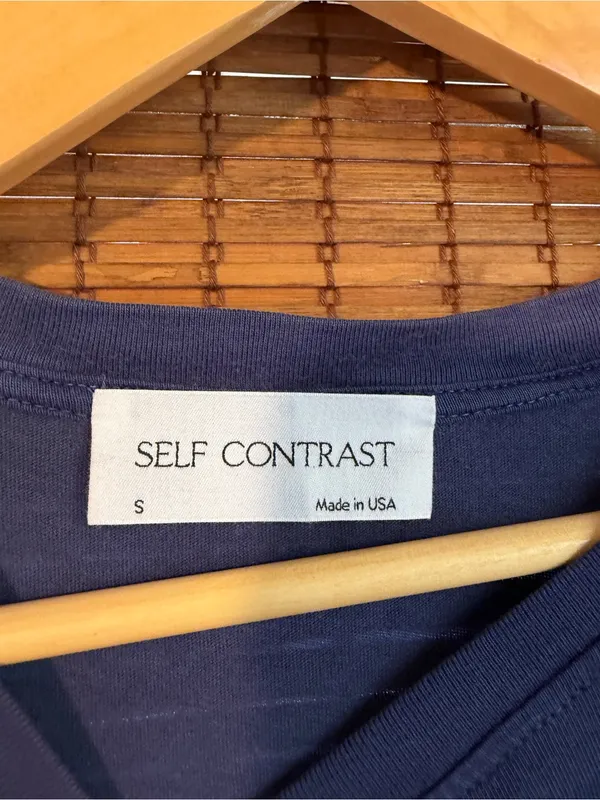 Anthropologie Self Contrast Smiley Face Graphic Tee Navy Blue Small Cap Sleeve - Image 3
