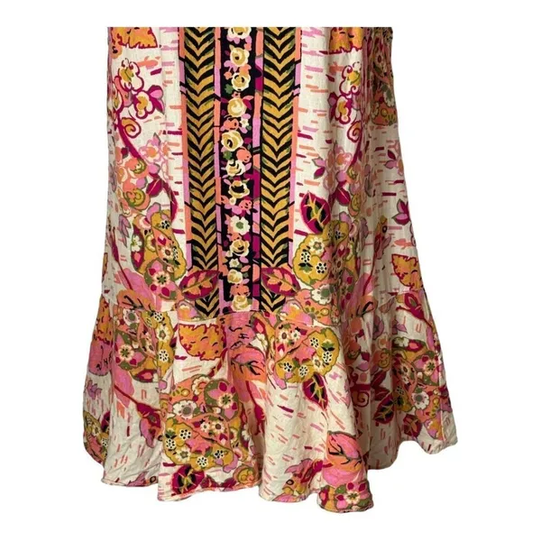 Free People Shirt Women XS Pink Floral Print Linen Blend Summer In‎ Tulum Boho - Image 7