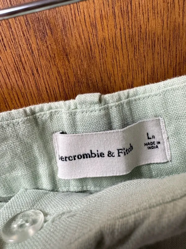 Abercrombie & Fitch A&F Sloane Tailored Linen Blend Wide Leg Pants Green Large - Image 5