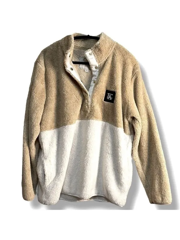Fleece Pullover Camel and Cream Women's Size Large - Image 8