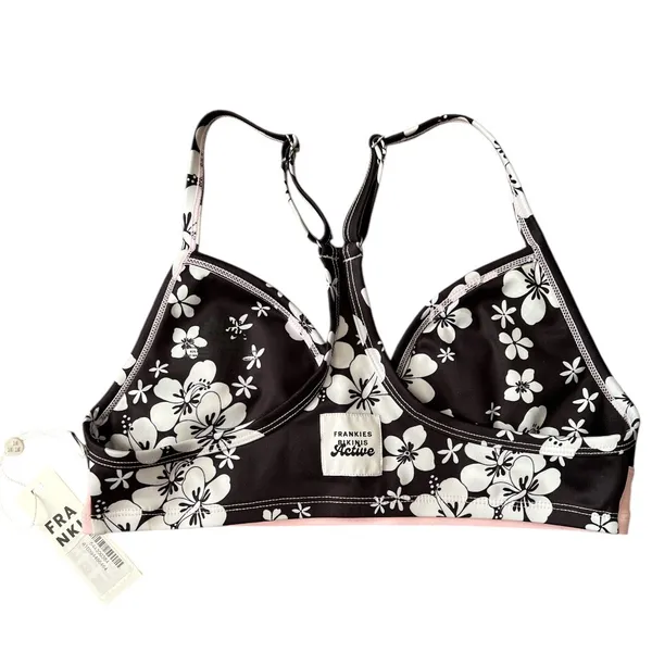 Frankies Bikinis Black White Floral Sports Bra, S - Image 7