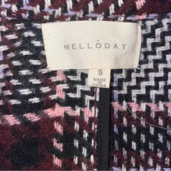Melloday by Nordstrom S Wool Blend Pea Coat Black Plaid Longline Oversized - Image 3