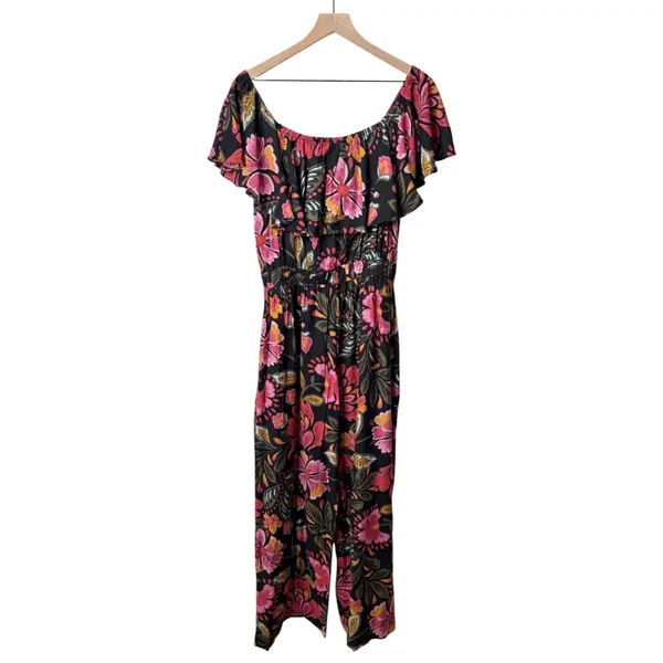 NWT City Chic Floral Print Off The Shoulder Jumpsuit Pink Black Orange Size 14 - Image 5