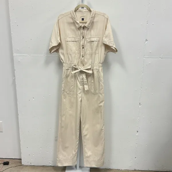 Universal Thread Cotton Utility Carpenter Jumpsuit 8 Short Sleeve Belted Cream - Image 2