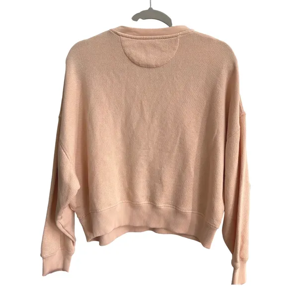 American Eagle Henley Sweatshirt Womens Small Peach‎ Relaxed Waffle Knit Cropped - Image 4