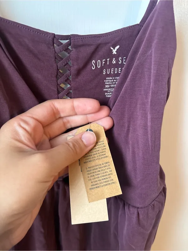American Eagle Women’s Spaghetti Strap Lace-Up Cami Tank Top - Plum- NWT - Image 4