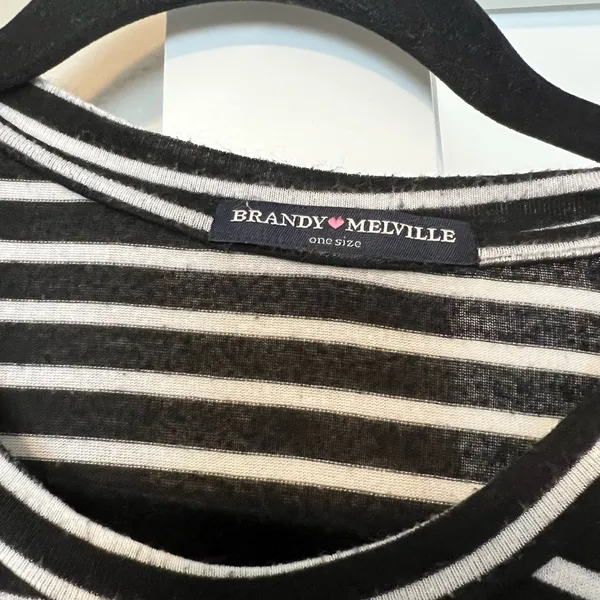 Brandy Melville Black and White Striped Tee Short Sleeve - Image 2