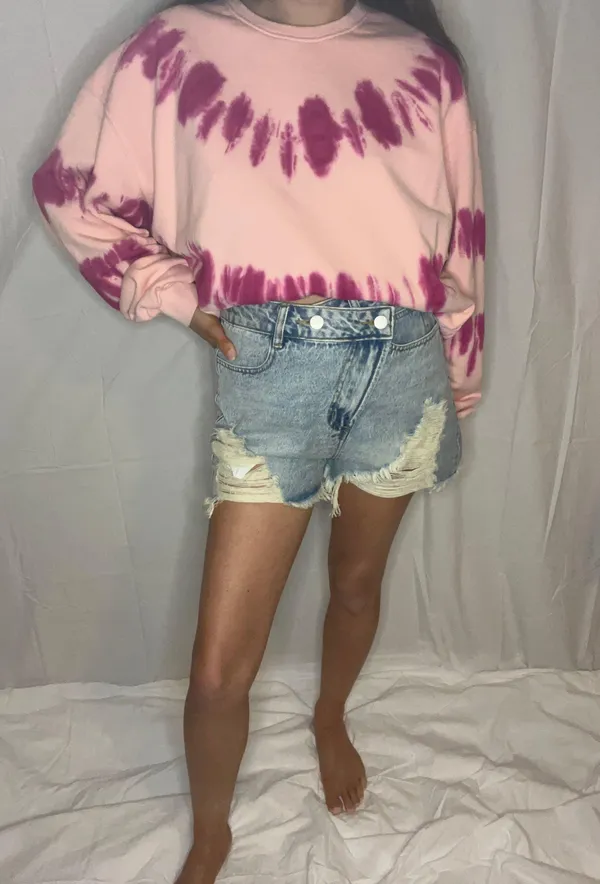 Asymmetrical Distressed Denim Shorts  - Image 3
