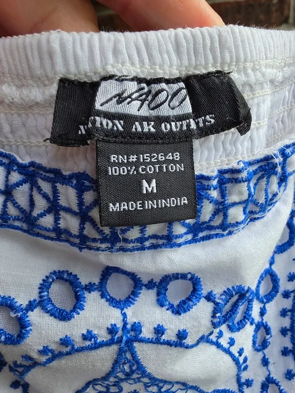 White and Blue Cotton Embroidered Maxi Dress Medium - Image 4