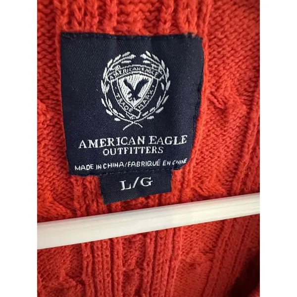 American Eagle Outfitters Womens Large Cable Knit VNeck Sweater Wool Y2K Vintage - Image 3