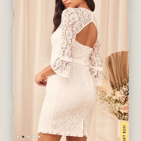 NWT Lulus Show My Love White Floral Lace 3/4 Bell Sleeve Mini Dress‎ MEDIUM - Image 5
