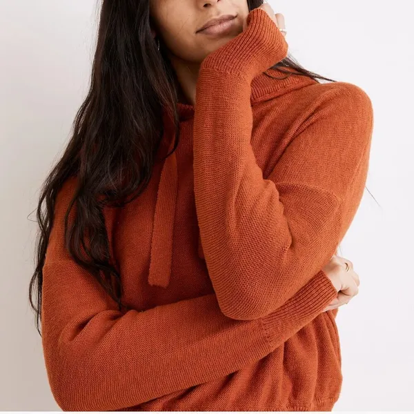 Madewell Women's Size Medium Clairview Hoodie Sweater Maple Glow‎ Orange NC682 - Image 2