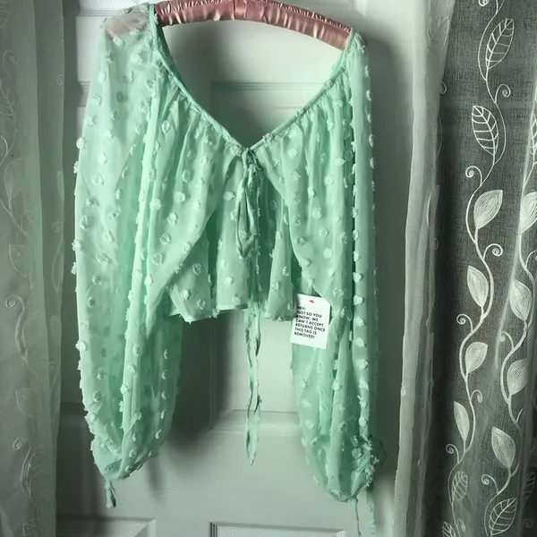 New ASOS long balloons sleeve textured with tie neck detail oversized babydoll t - Image 6