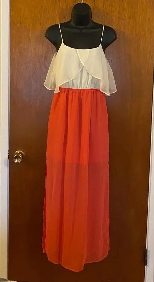 Freebird Coral and Cream Sheer Long Straped Dress - Image 3