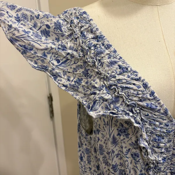 Baltic Born Crete Midi Dress Blue White Floral Toile Ruffle Tiered XL Cottage‎ - Image 7