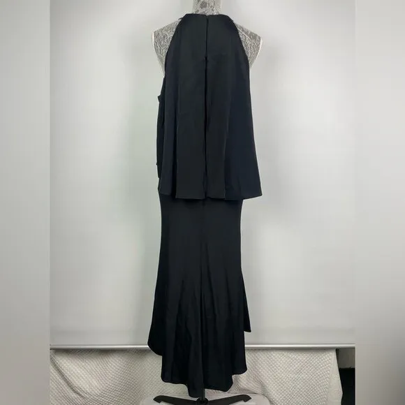 Kobi Halperin Black 100% Silk Open Shoulder Cape‎ Halter Dress Size 6 - Image 4