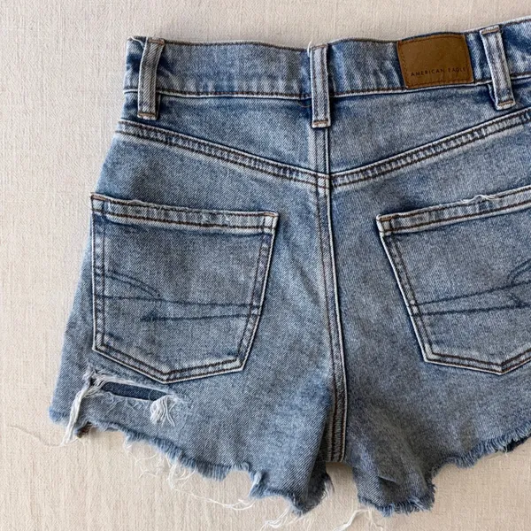 American Eagle 90s Boyfriend Shorts 000 Blue Distressed Highest Rise‎ Denim - Image 7